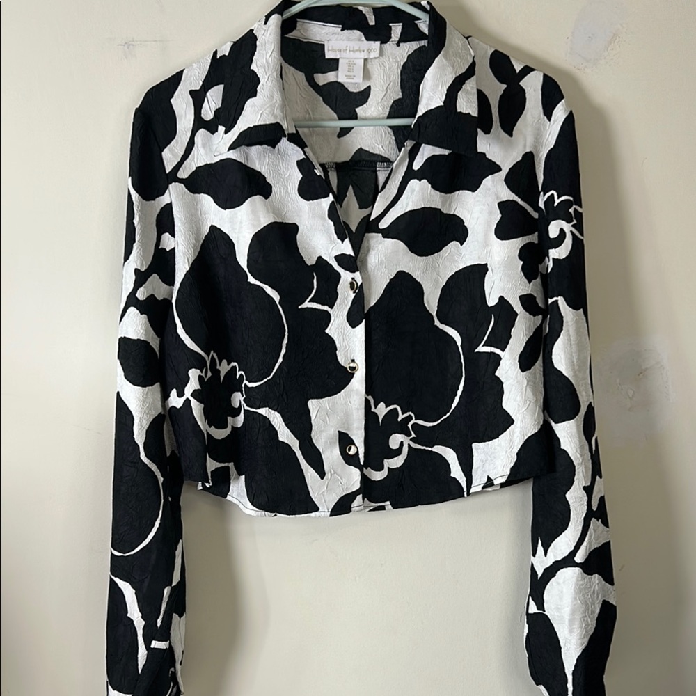 House of Harlow 1960 Monochrome Patterned Crop Top Long Sleeved‎ Size Large